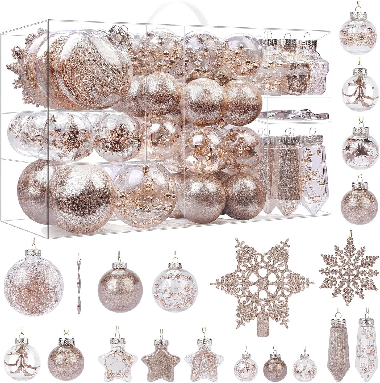 86PCS Christmas Tree Ball Ornaments Clear Set (Champagne) - 14.69 x 7.32 x 9.53 inches